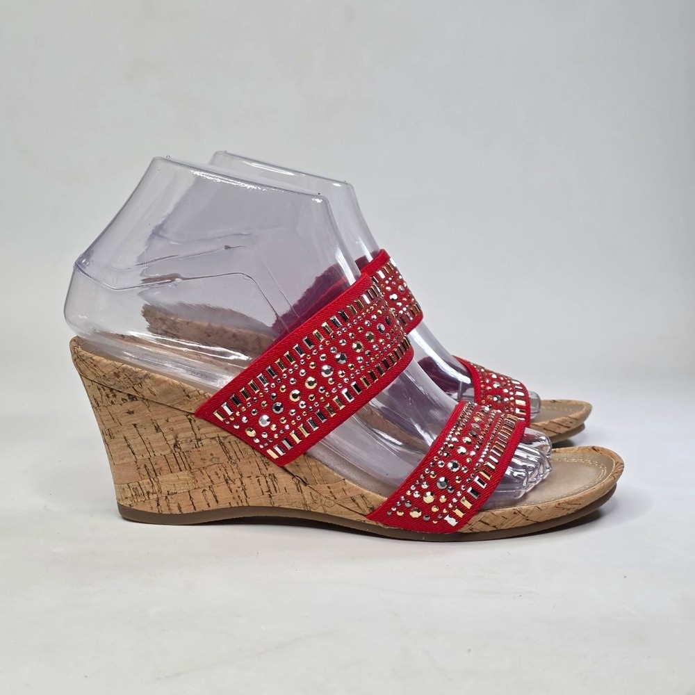 Coach and Four Vander Sandals Women's 7 M Red Rhinestone Studded Cork Wedge Shoe
